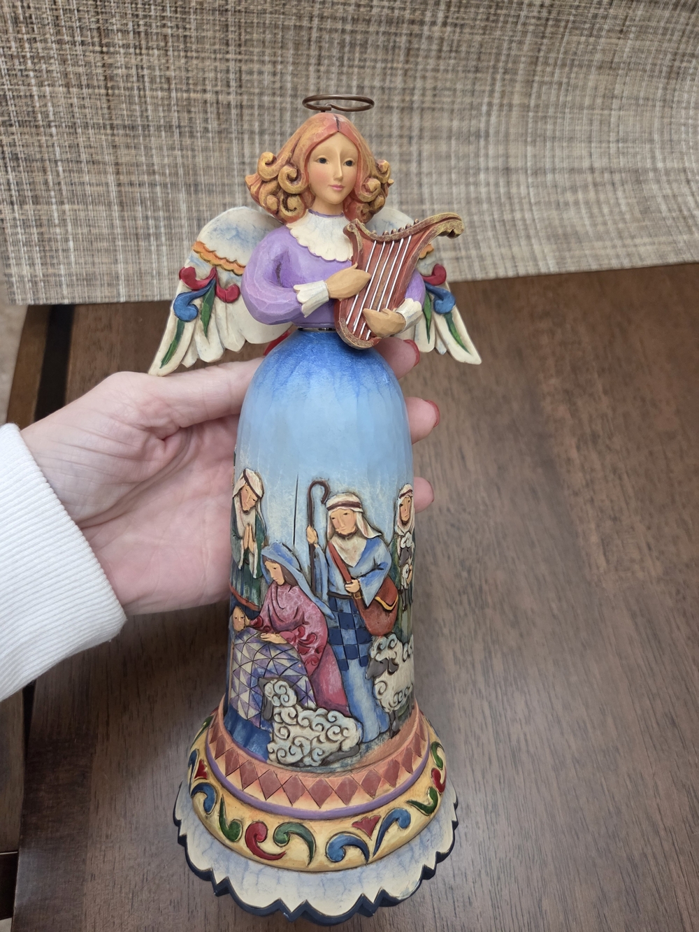 Jim Shore Designs Hand-Painted Angel Figurine with Harp and Nativity Scene